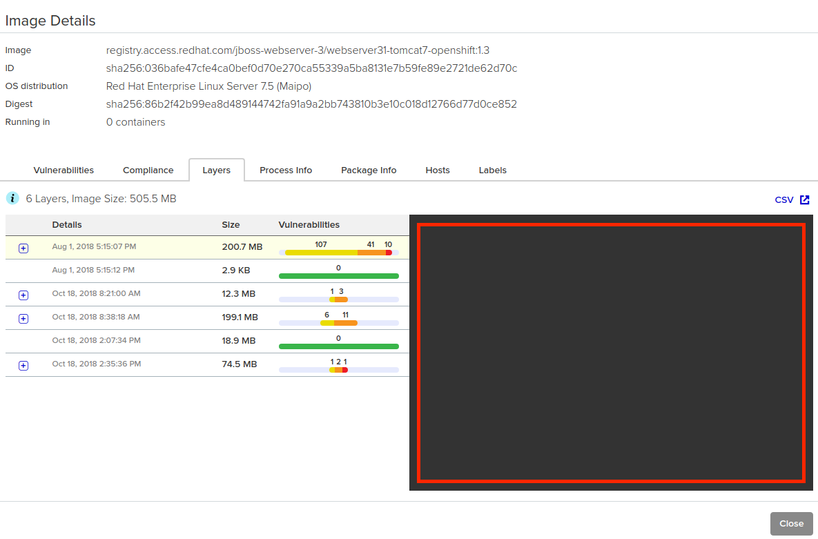 image scan reports rhel image