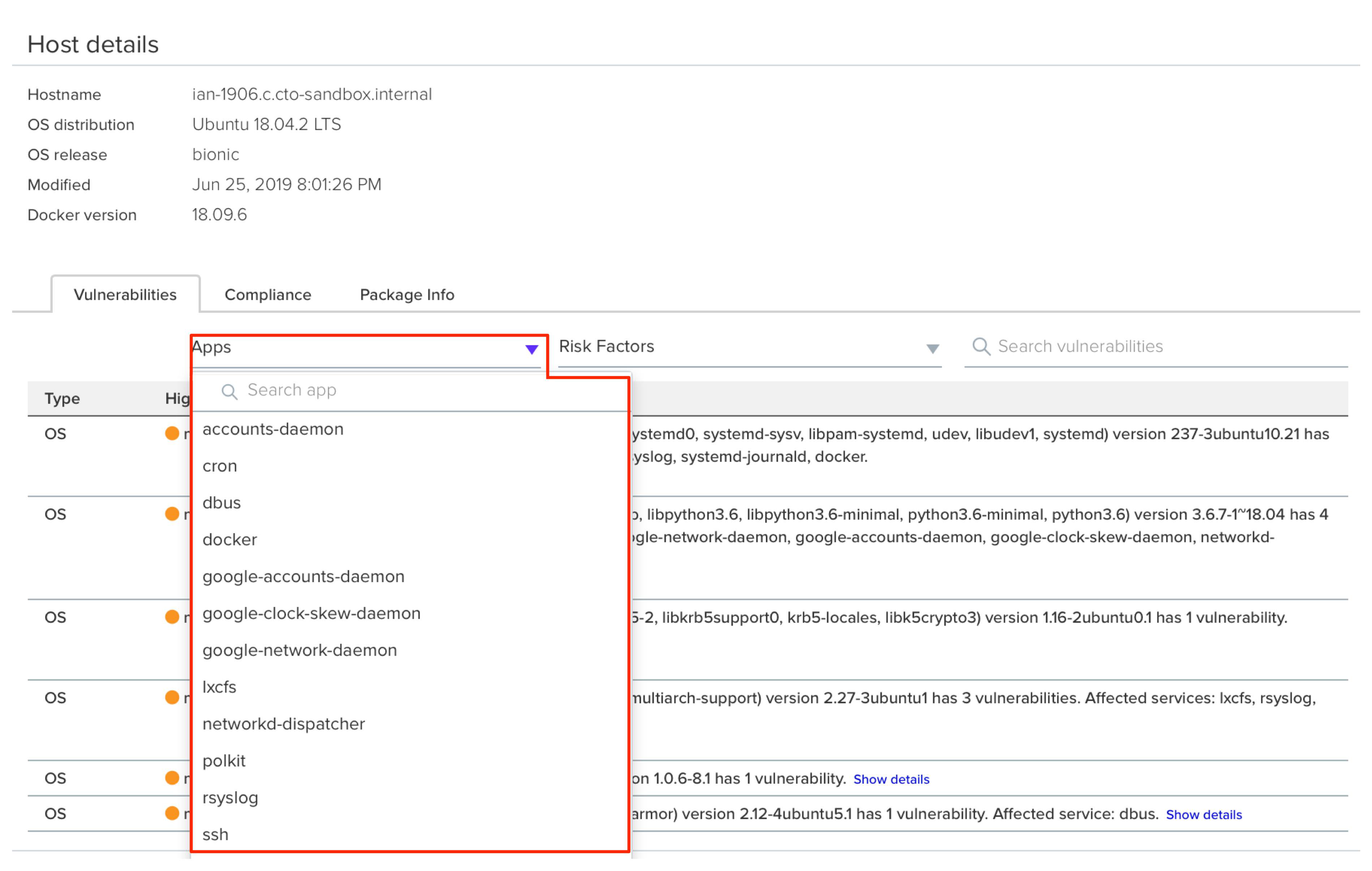 scan reports host apps