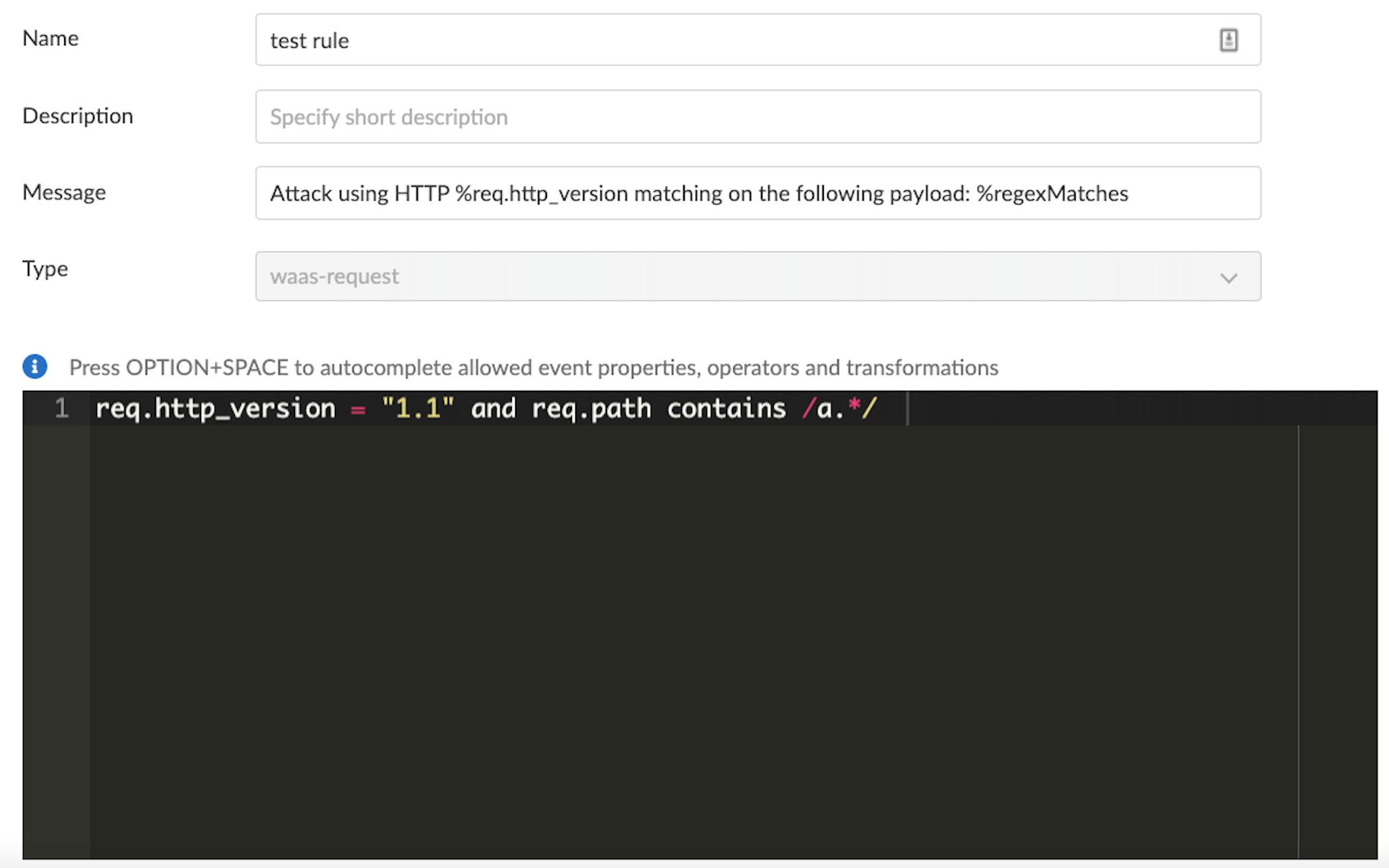 waas custom rule regex match group