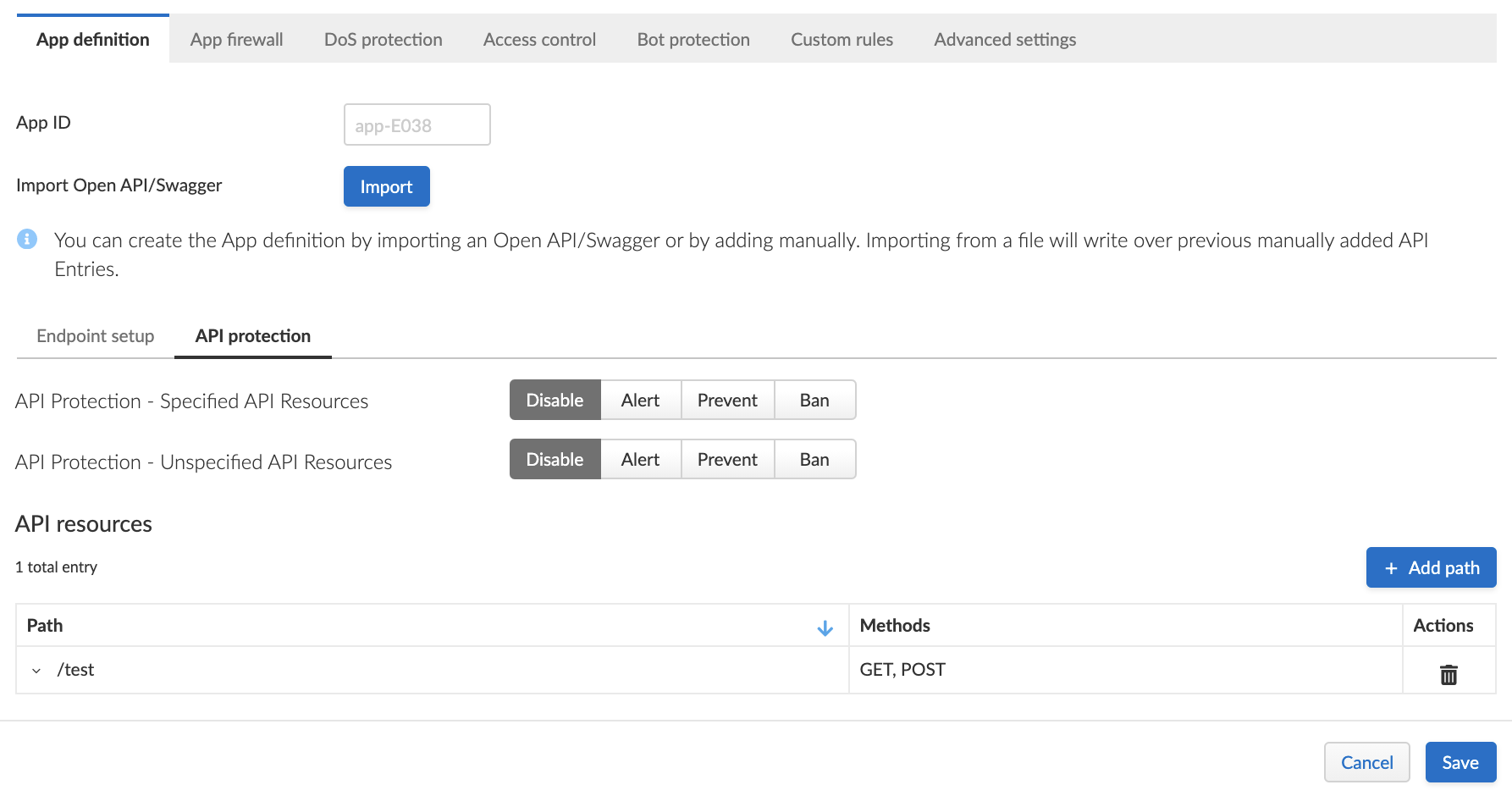 waas api protection tab