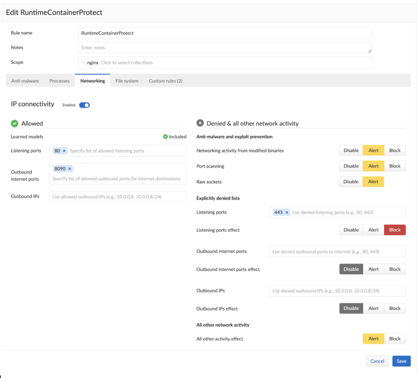containerRuntimeRule Networking