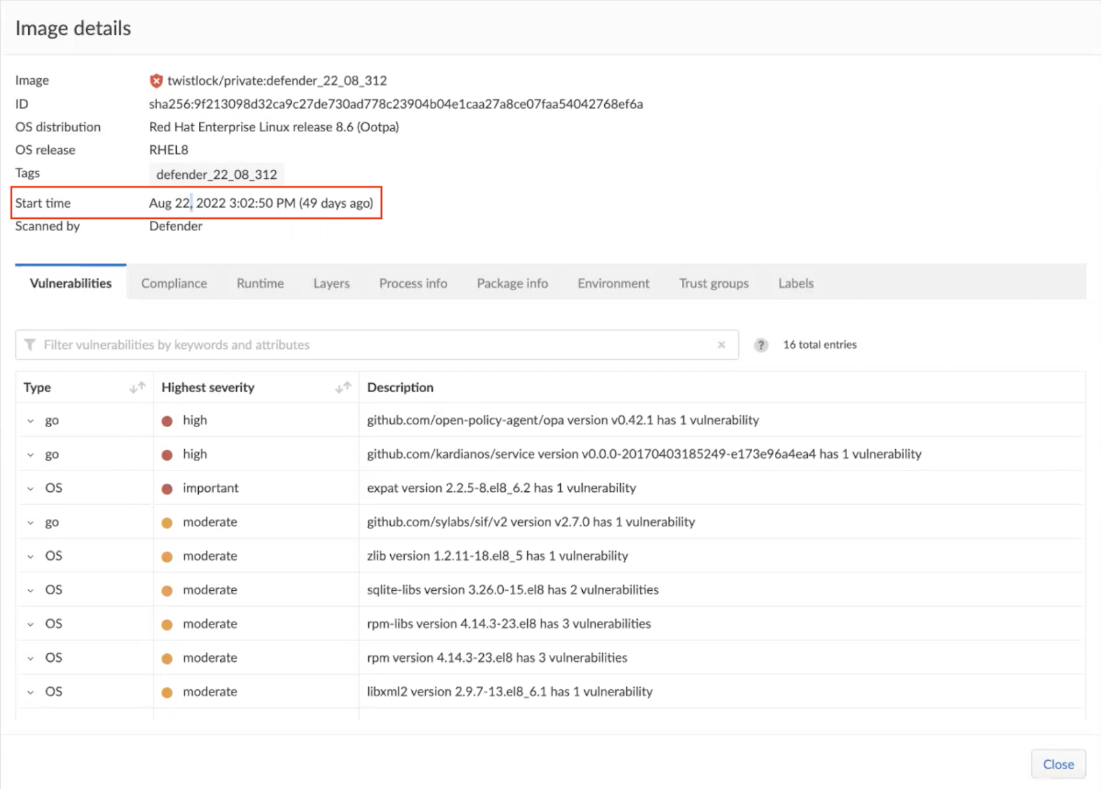 vuln explorer image details