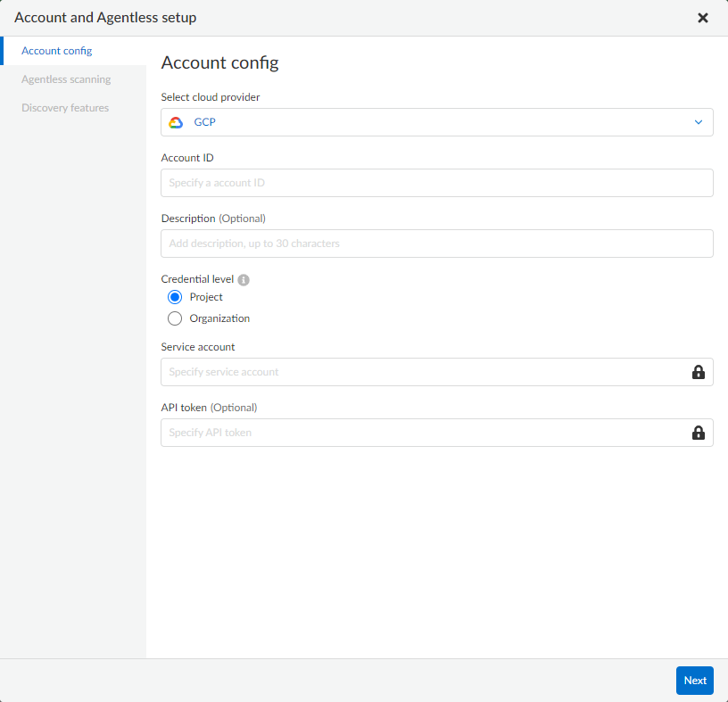 agentless gcp account config