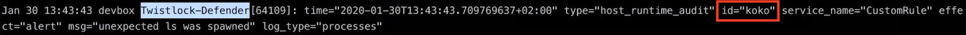 defender syslog event with custom string