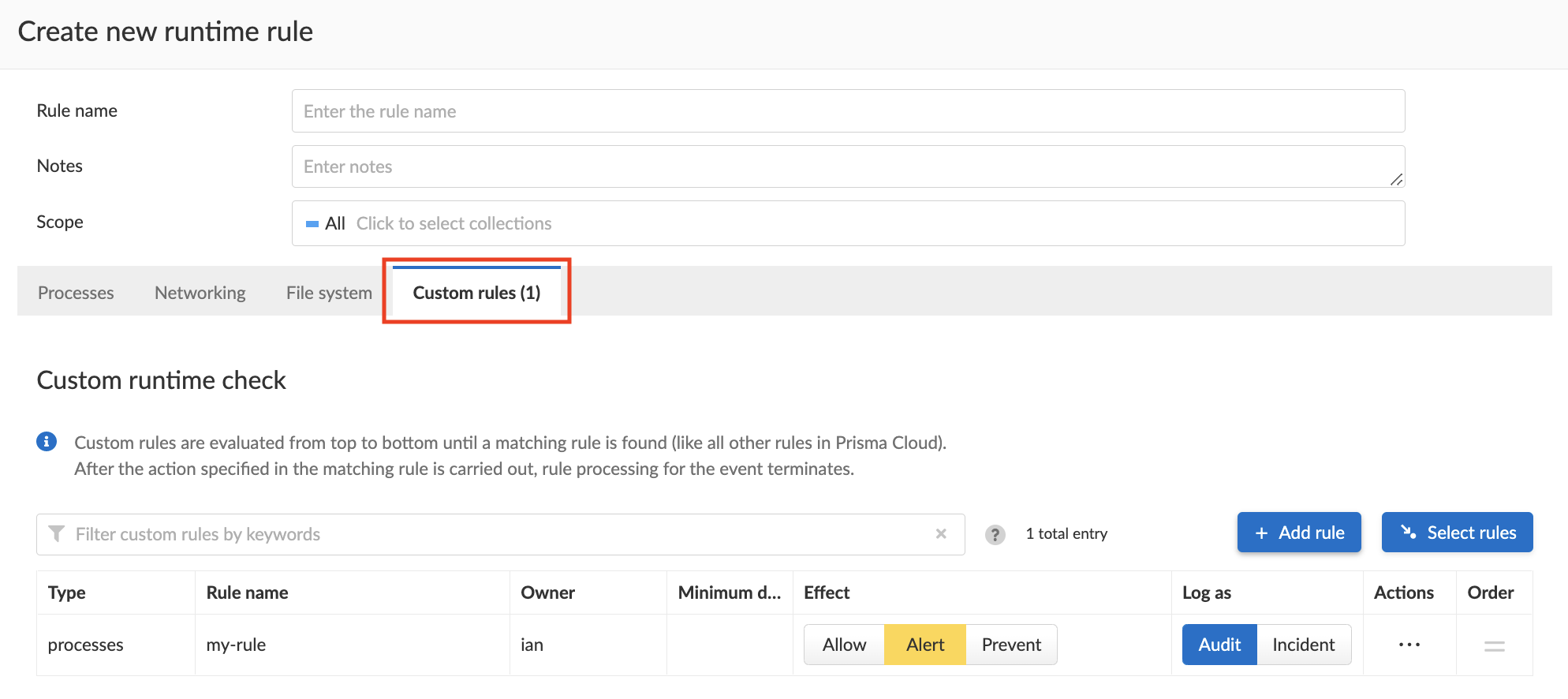 runtime defense app embedded custom rule